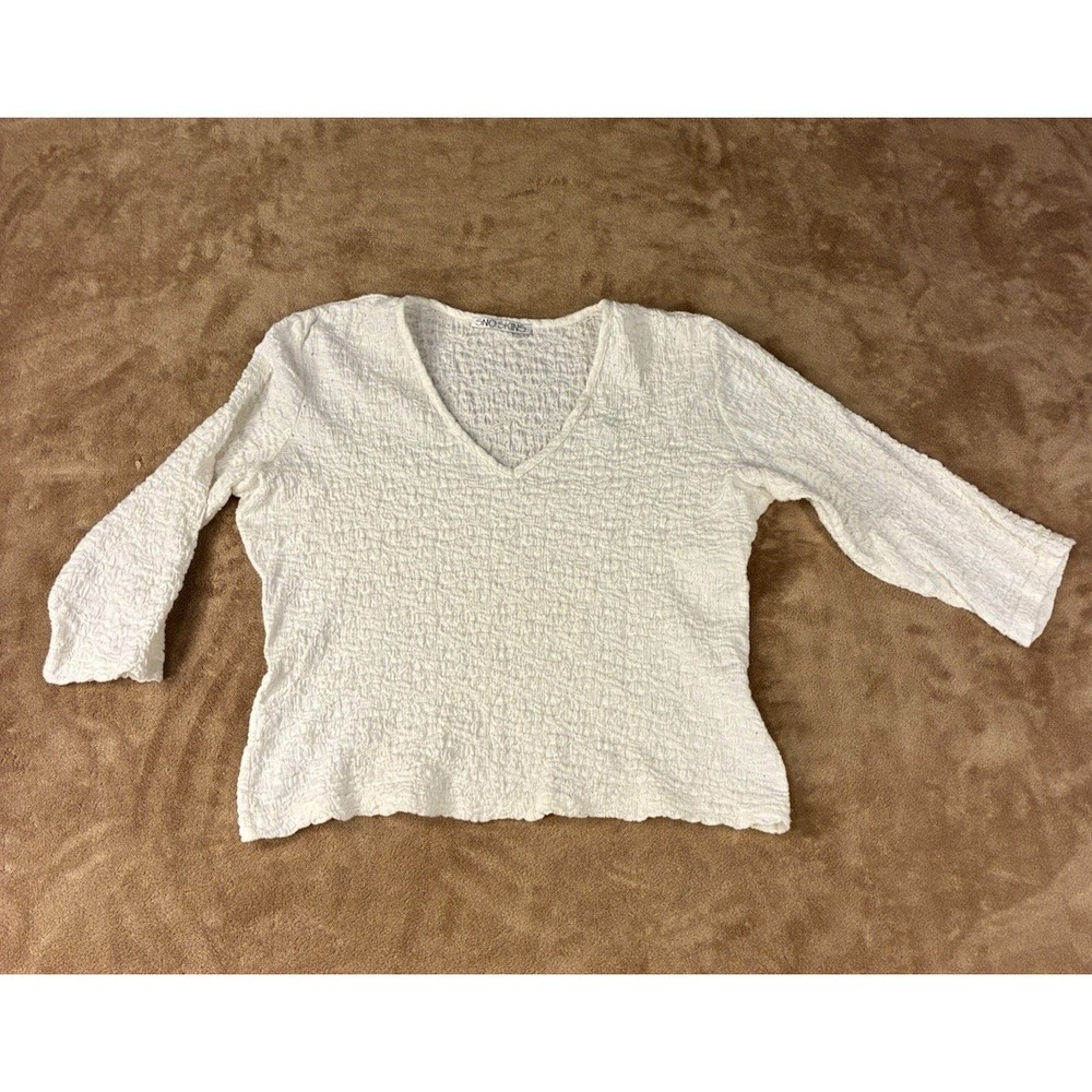 VTG Sno Skins Womens Ivory White Textured Popcorn Knit Top XL 90s Y2K Clean Girl
